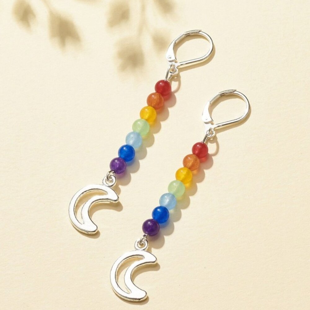 💝5/$25💖 NWOT Natural Jade Chakra Long dangle earring w moon &/or Star